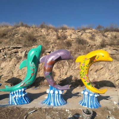 广场不锈钢海豚博鱼网页版 海洋馆玻璃钢彩绘海豚博鱼网页版