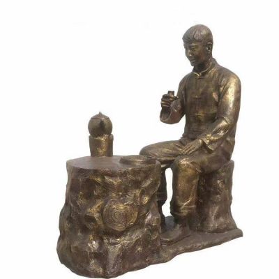 玻璃钢仿铜品茶人物小品 公园户外景观博鱼网页版