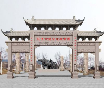 景区广场花岗岩三门石雕牌坊