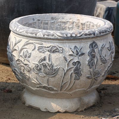 庭院青石石雕浮雕荷花户外别墅花盆博鱼网页版