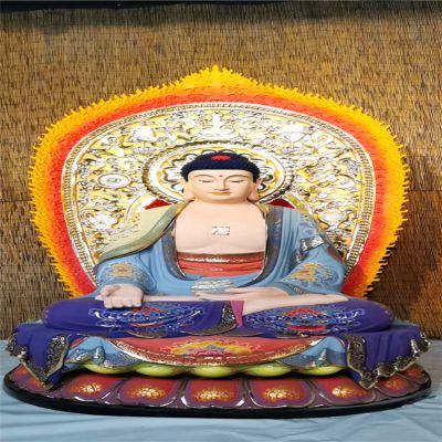 大型树脂彩绘庙宇供奉神佛三宝佛博鱼网页版
