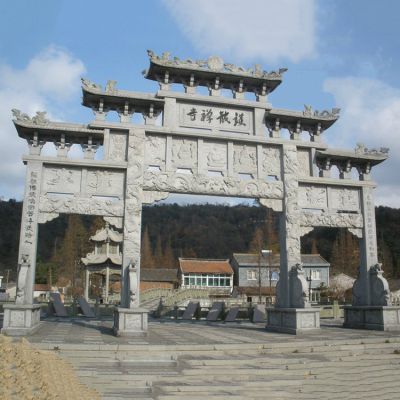 旅游景点摆放大理石雕刻仿古建筑三门五楼牌坊
