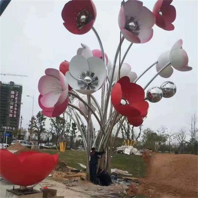 小区街道户外装饰大型不锈钢烤漆花朵景观博鱼网页版