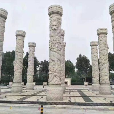 广场天然石材汉白玉浮雕龙喷水柱石雕