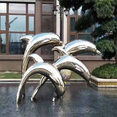 别墅会所水景不锈钢镜面跳跃的海豚博鱼网页版