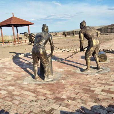 景区摆放玻璃钢仿铜农耕文化拉柳柱小品博鱼网页版