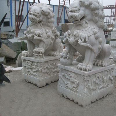 公园景区大理石石雕浮雕一对看大门口的狮子博鱼网页版