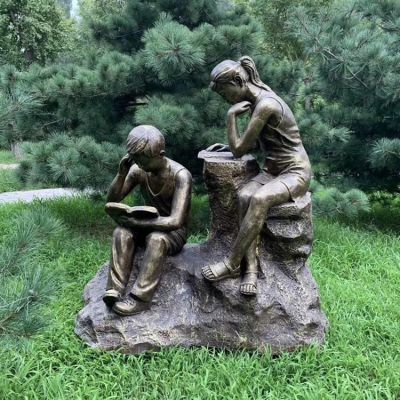 玻璃钢仿铜学生读书人物博鱼网页版园林摆件