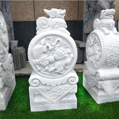 庭院家用汉白玉石雕门墩中式狮子抱鼓石