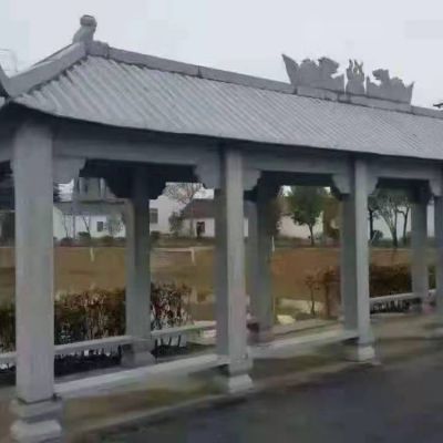 景区摆放青石雕刻仿古长廊休息石亭