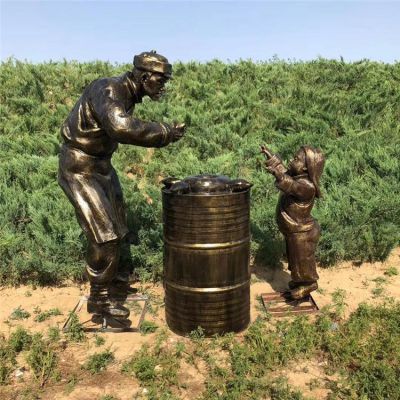 公园草坪摆放玻璃钢仿铜农耕民俗人物雕像 