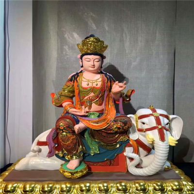 玻璃钢彩绘大型寺庙人物景观文殊普贤博鱼网页版