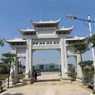 大理石石雕城镇街道三门四柱中式牌坊博鱼网页版