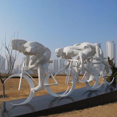 玻璃钢抽象园林广场校园不锈钢骑自行车的人物景观摆件