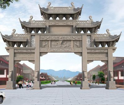 广场景观大理三门五楼石牌楼石雕
