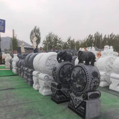 青石做旧雕刻小象抱鼓石别墅园林门口镇宅招财摆件
