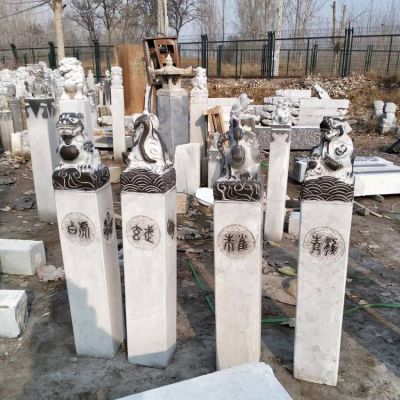 大理石雕刻做旧四大神兽拴马柱中式庭院摆件