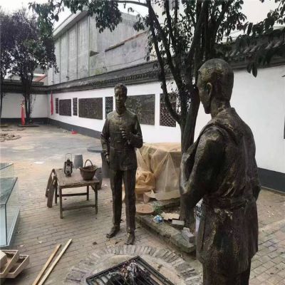 景区玻璃钢仿铜人物景观情景小品摆件