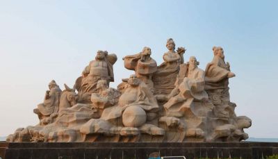 户外广场八仙过海神像晚霞红石雕八仙过海博鱼网页版
