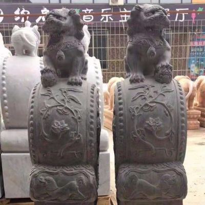 庭院饭店门口镇宅浮雕一对狮子抱鼓石博鱼网页版