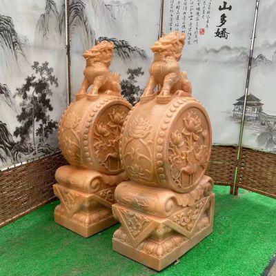 麒麟抱鼓石,晚霞红荷花门墩