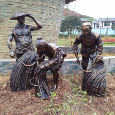  民俗耕田农业摆件玻璃钢仿铜博鱼网页版  农民丰收主题博鱼网页版