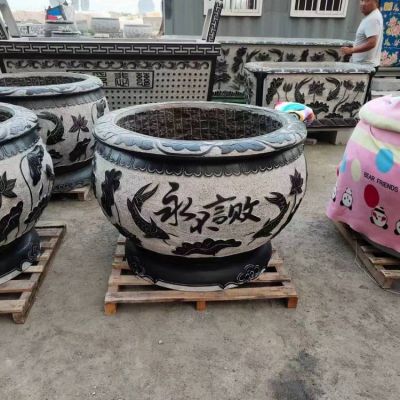 仿古天然水缸户外家用流水老石槽摆件