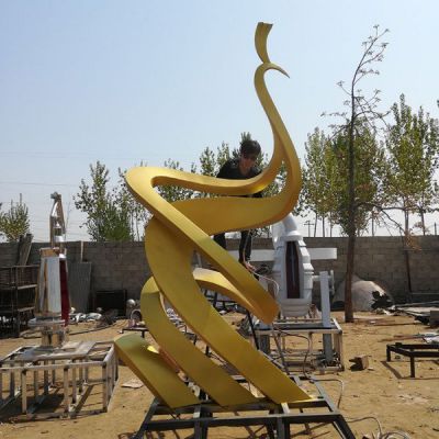 金属景观酒店摆件 异性金属抽象凤凰博鱼网页版 