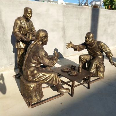 玻璃钢仿铜户外吃酒划拳的人物博鱼网页版
