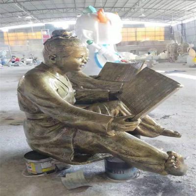 玻璃钢仿古学习看书儿童人物博鱼网页版学院景观摆件