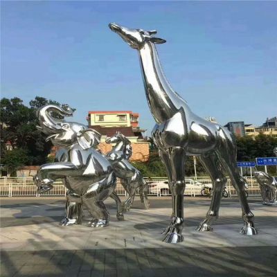 不锈钢镜面抛光 城市广场街边大象长颈鹿动物博鱼网页版