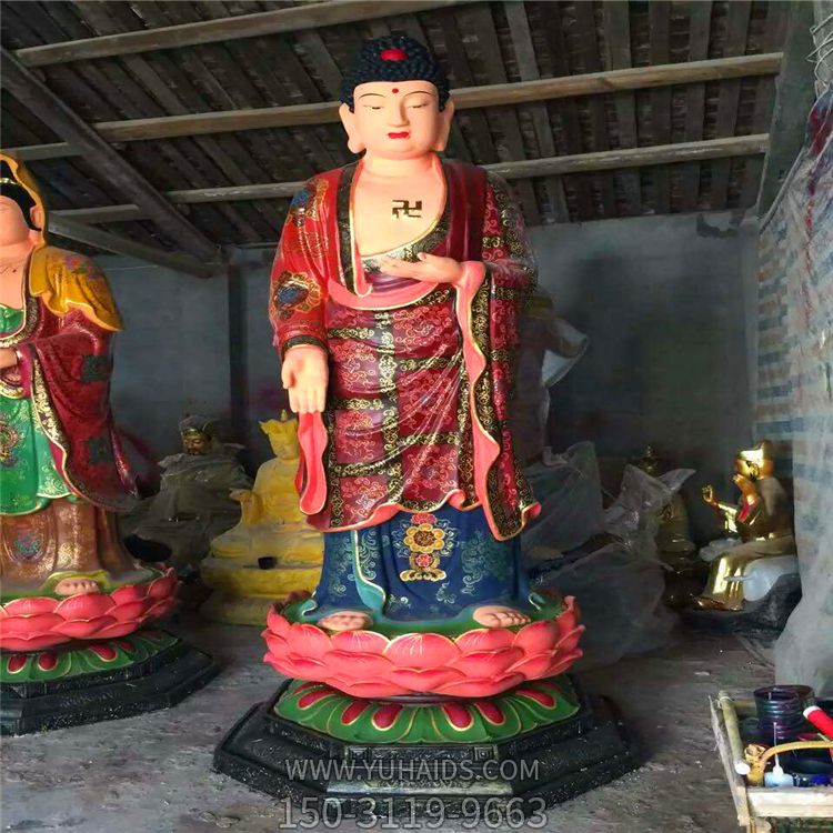 景区玻璃钢彩绘站立的佛像三圣博鱼网页版