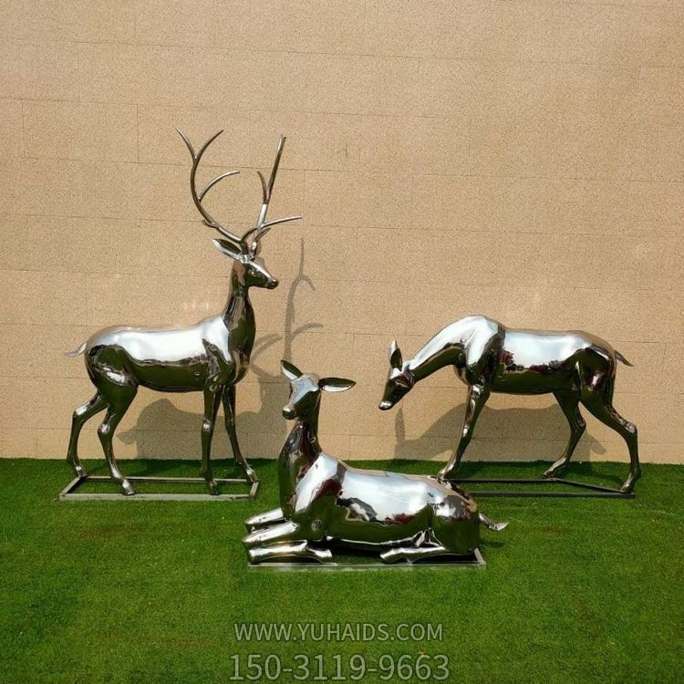 小区公园抽象不锈钢镜面母子鹿摆件 多种材质样式博鱼网页版