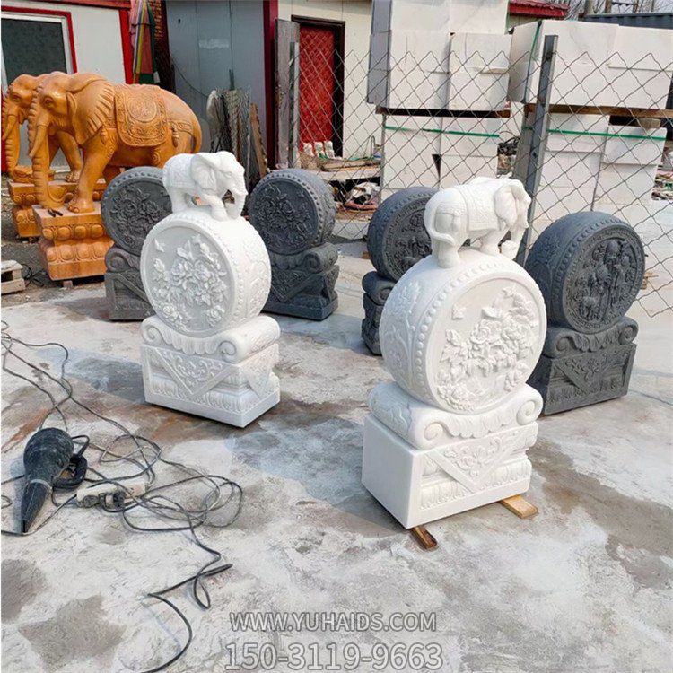 石雕汉白玉小象抱鼓庭院门外门墩博鱼网页版