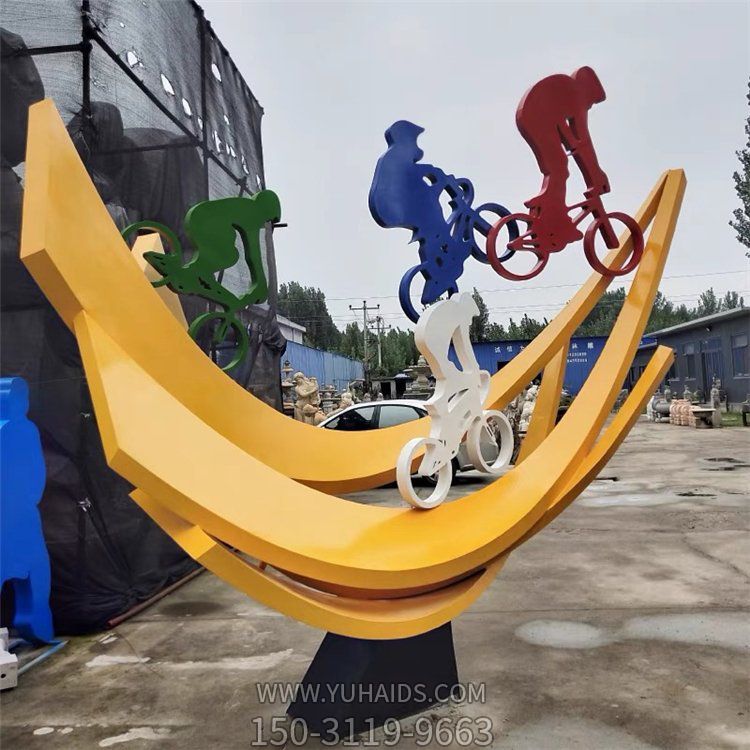 不锈钢几何户外园林景观骑自行车的抽象人物摆件博鱼网页版
