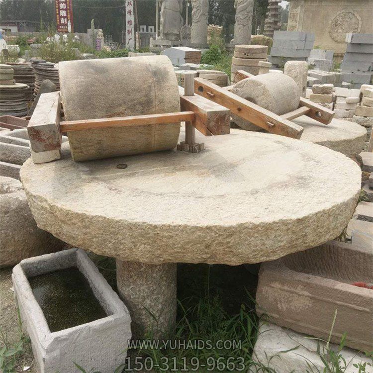 石雕仿古老磨盘旧石磨石槽石盘园林摆件博鱼网页版