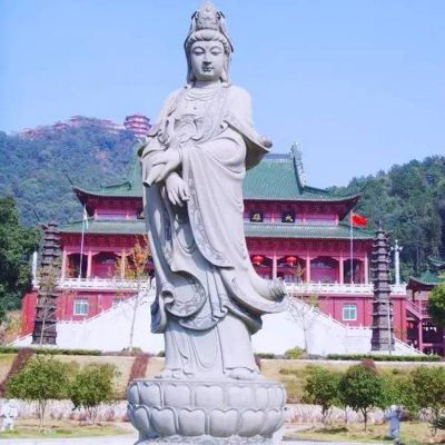 汉白玉雕刻三面观音菩萨寺庙佛像博鱼网页版摆件