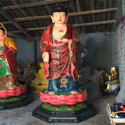 景区玻璃钢彩绘站立的佛像三圣博鱼网页版
