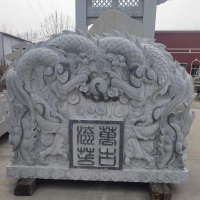 大理石浮雕二龙戏珠庭院壁画景观摆件