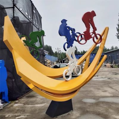 不锈钢几何户外园林景观骑自行车的抽象人物摆件