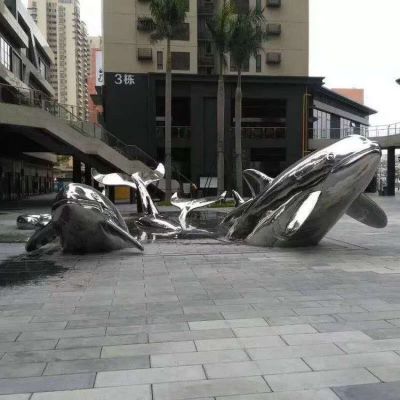 户外广场不锈钢镜面抽象鲸鱼摆件
