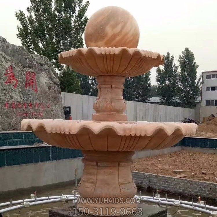 企业喷泉摆放天然晚霞红二层风水球流水水钵博鱼网页版