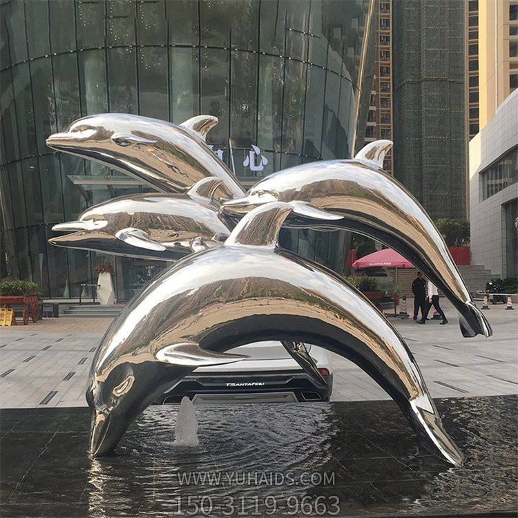 城市广场户外喷泉不锈钢镜面飞跃海豚群水景博鱼网页版