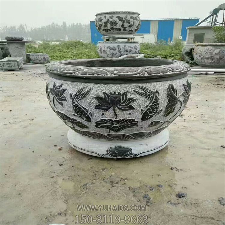 庭院青石石雕双鱼莲花花盆博鱼网页版