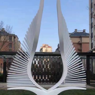 户外不锈钢抽象凤凰翅膀博鱼网页版 园林景观异形镂空金属售楼部摆件