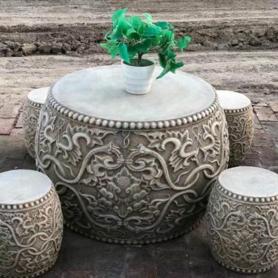 浮雕庭院大理石石雕圆形石桌石凳