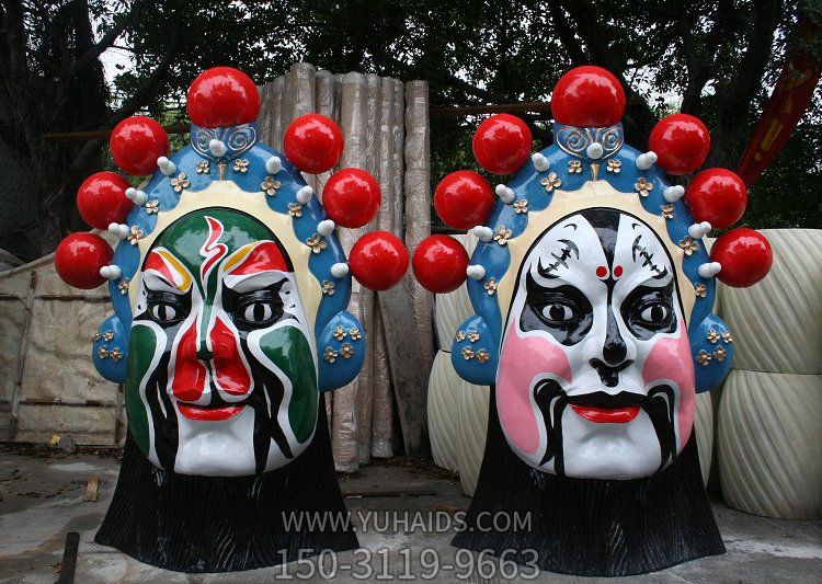 玻璃钢彩绘京剧脸谱博鱼网页版剧场景观摆件