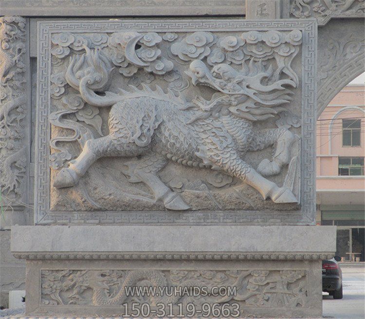 青石仿古浮雕麒麟砖雕园林中式建筑背景墙壁画博鱼网页版