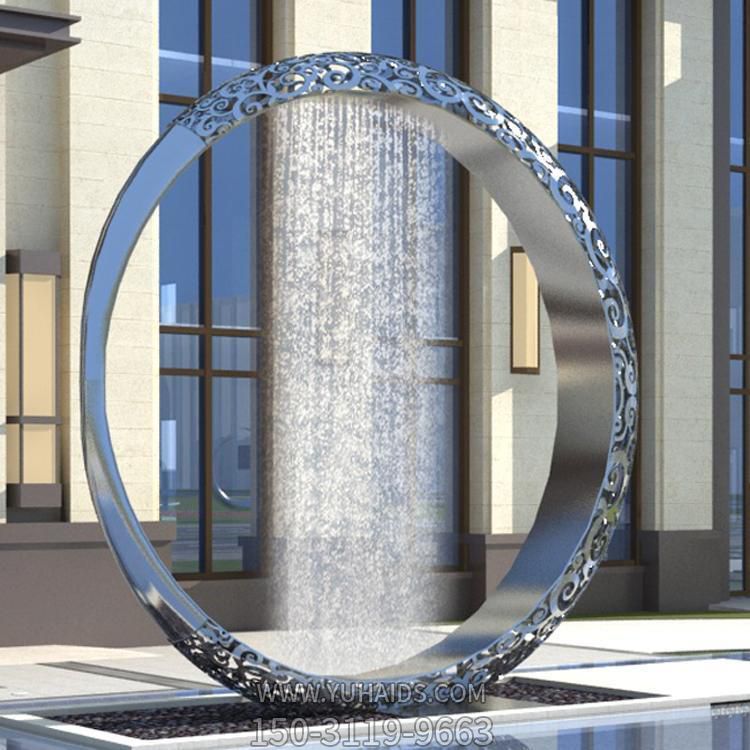 别墅小区户外摆放创意不锈钢圆环流水喷泉景观博鱼网页版