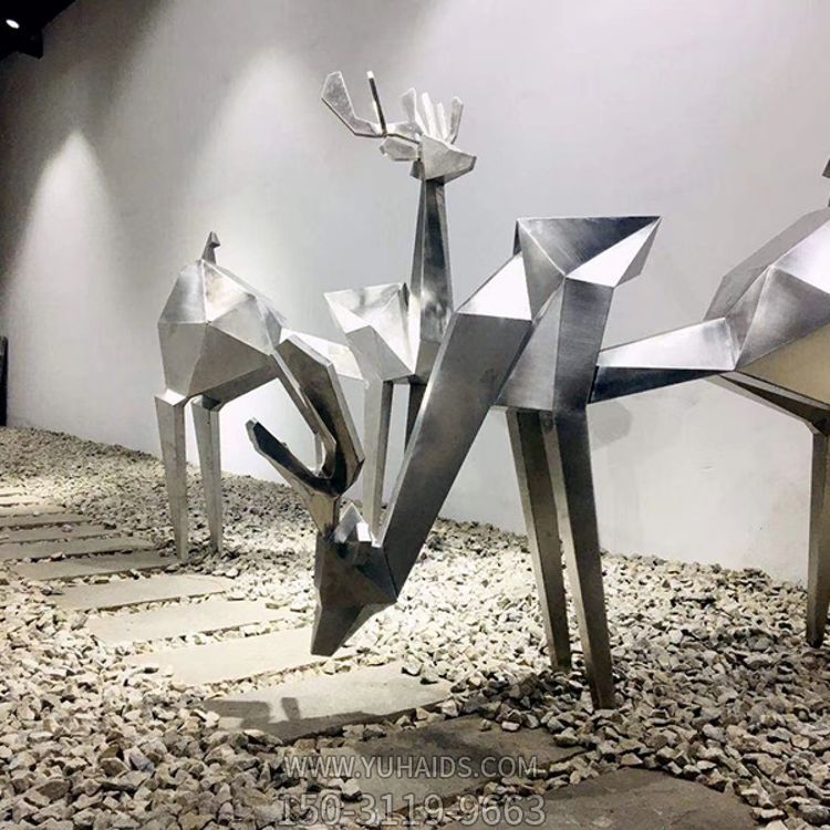 不锈钢几何抽象动物梅花鹿园林摆件博鱼网页版